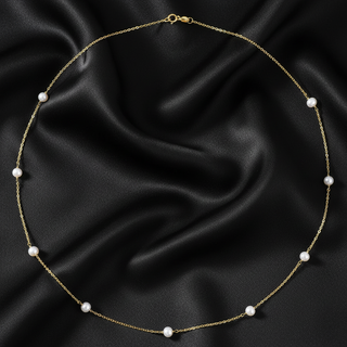 14ct Yellow Gold 9-Station Freshwater Pearl Necklace