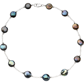 Black pearl 11-13mm sterling silver floating necklace