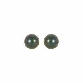 Pair of black pearl earrings on a white background