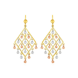 Textured Chandelier Earrings with Ball Drops in 14k Tri Color Gold - Whitestone Jewellery