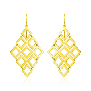 14k Yellow Gold Earrings with Polished Open Diamond Motifs - Whitestone Jewellery