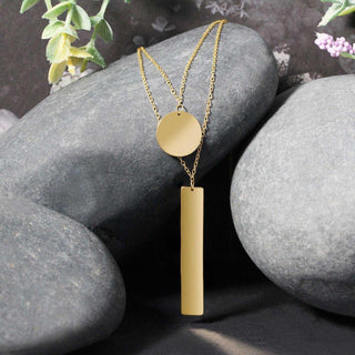 14k Yellow Gold 18 inch Two Strand Necklace with Circle and Bar Pendants - Whitestone Jewellery