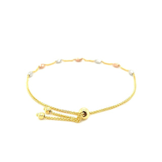 14k Tri-Color Gold Textured Oval Station Lariat Style Bracelet (1.20 mm) - Whitestone Jewellery
