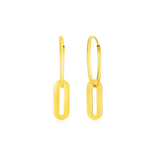 14k Yellow Gold Huggie Style Hoop Earrings with Paperclip Link Drops - Whitestone Jewellery