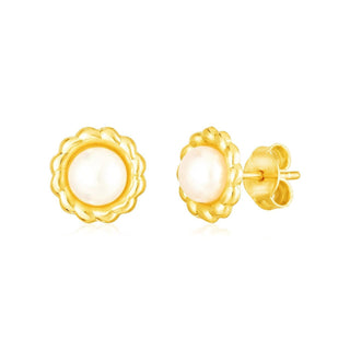 14k Yellow Gold Flower Stud Earrings with Pearls - Whitestone Jewellery