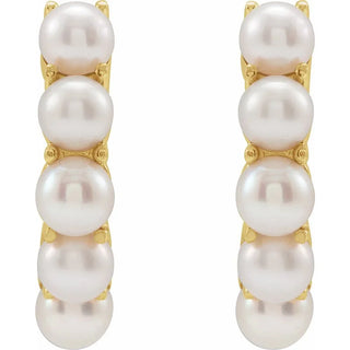 14K Yellow Cultured White Freshwater Pearl Huggie Hoop Earrings