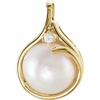 14K Yellow 15 mm Cultured White Mabé Pearl & Diamond Pendant. - Whitestone Jewellery