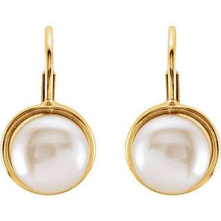 Leverback Gold Pearl Earrings 