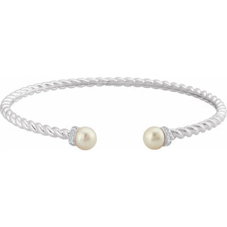 14K Pearls & Diamonds Cuff Bangle