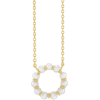 14K Yellow Cultured White Freshwater Pearl Circle 18" Necklace
