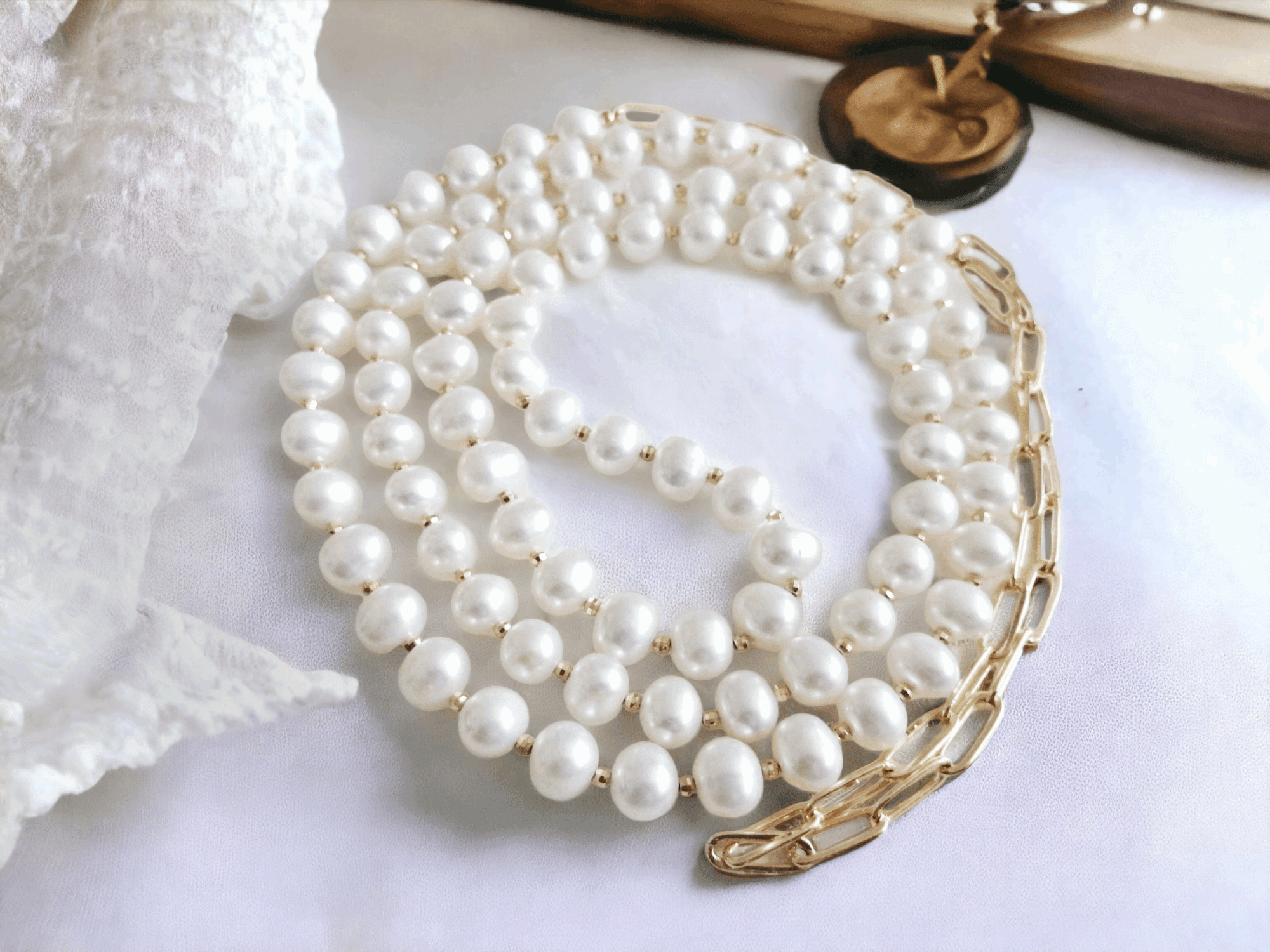 Vintage Opera Length Akoya Pearl Strand With Gold Flower Clasp