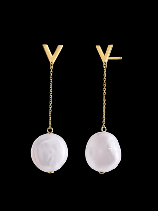 14k Gold Chain Drop Pearl Earrings 