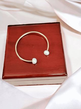 Gold Open Pearl Bangle - Whitestone Jewellery 