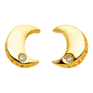 14k Polished Yellow Gold crescent moon earrings with diamonds 