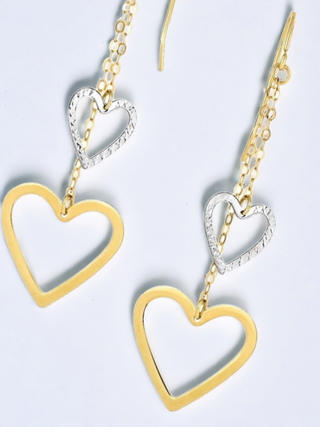 Gold Cuts out Hearts Chain Earrings 