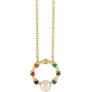 14K Yellow Akoya Cultured Pearl Hold You Forever® Rainbow Baby 18" Necklace