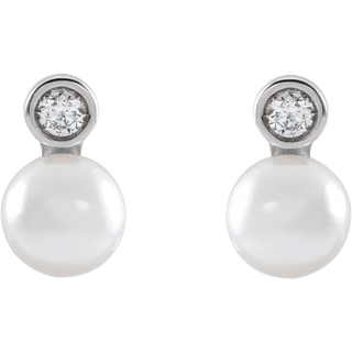 14K Diamond & Akoya Pearl Stud Earrings