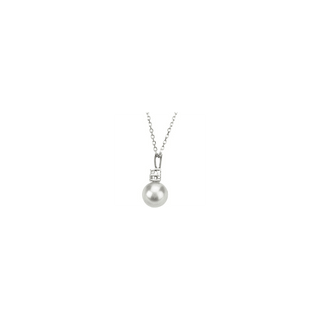 14K White Freshwater Pearl & Diamond 18" Necklace.