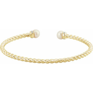 14K Pearls & Diamonds Cuff Bangle