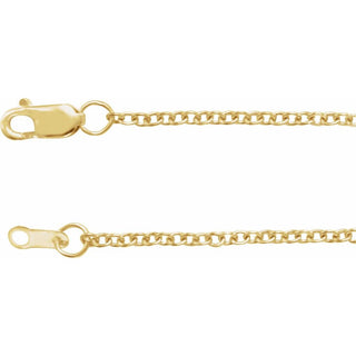Gold cable chain necklace with lobster clasp on white background