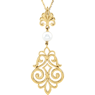 Fleur-de-Lis Pearl Pendant Necklace