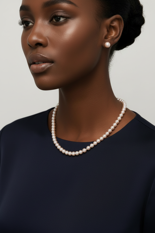 Model in Round Neck Top – Pink Freshwater Pearl Necklace