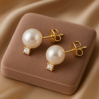 Cultured Pearl Std Diamond Earrings- Whitestone