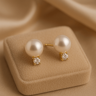Diamond Stud Pearl Earrings