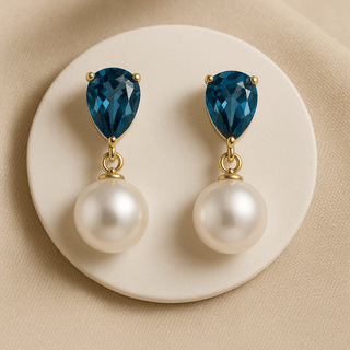 Blue Topaz Pearl Earrings 