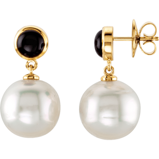 Natural Black Onyx & Pearl Earrings