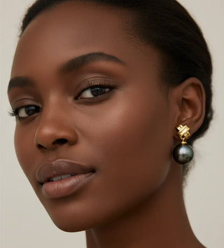 Pearl Criss-Cross Earrings - Black Model Lifestyle Shot