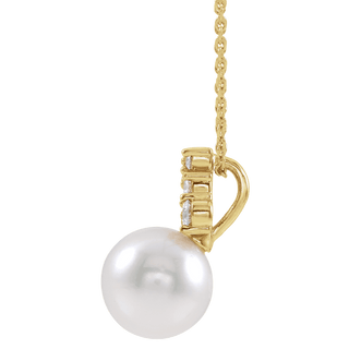 14K Yellow Cultured White Freshwater Pearl & Diamond 16-18" Necklace