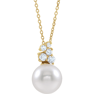 14K Yellow Cultured White Freshwater Pearl & Diamond 16-18" Necklace