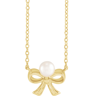 White Akoya Pearl Bow 18" Necklace