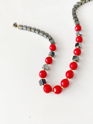 Red Coral and Hematite  Necklace set