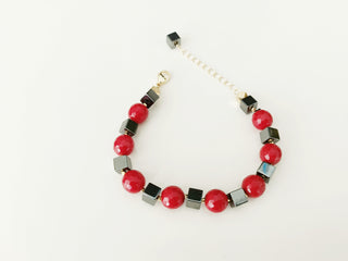 Red Coral and Hematite  Necklace set