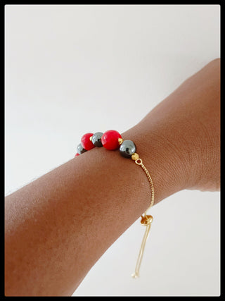 Red Coral and Hematite  Necklace set