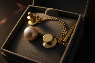 Gold and pearl jewelry set in a box