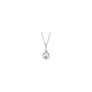 14K White Freshwater Pearl & Diamond 18" Necklace.