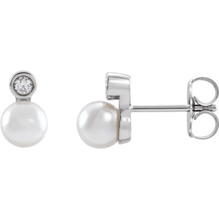 14K Diamond & Akoya Pearl Stud Earrings
