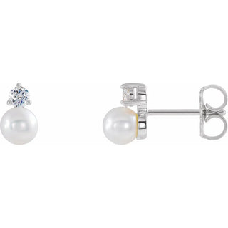14K White Cultured Freshwater & Diamond Earrings