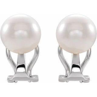 14K Cultured White Pearl Omega Earrings