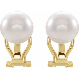 14K Cultured White Pearl Omega Earrings