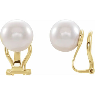 14K Cultured White Pearl Omega Earrings