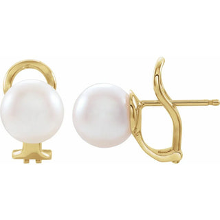 14K Cultured Pearl Omega Earrings