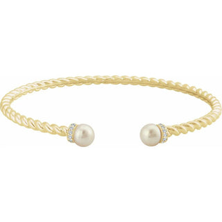 14K Pearls & Diamonds Cuff Bangle