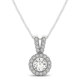 Round Pendant with Split Bail and Diamond Halo in 14k White Gold (3/4 cttw) - Whitestone Jewellery