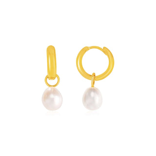 14k Yellow Gold Small Hoop Earrings with Pearls - Whitestone Jewellery