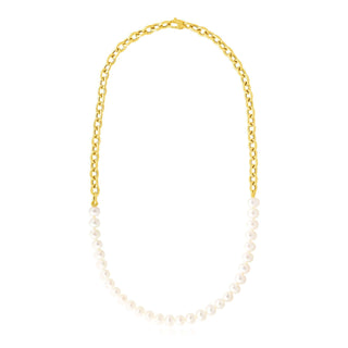 14k Yellow Gold Oval Chain Necklace with Pearls - Whitestone Jewellery