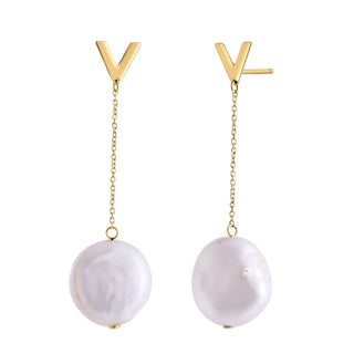 14k Gold Pearl Drop Earrings 